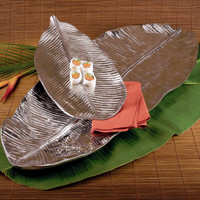 Silver Garden Leaf Large Serving Platter - Platter Top View | Bone & Brass