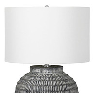 Large Adobe Ceramic Table Lamp with hand-scribed chisel marks and a white linen shade.