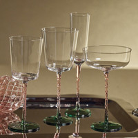 Sachi Green & Pink White Wine Glasses, Set 6 - Glass Detail | Bone & Brass