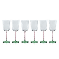 Sachi Green & Pink White Wine Glasses, Set 6 - Glass Stem Detail | Bone & Brass