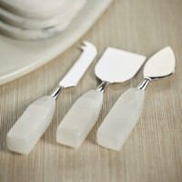 Alabaster Cheese Knife Set, 3-Pieces - Knife Handle Detail | Bone & Brass