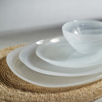 Monte Carlo White Alabaster Dinner Plates, Set of 6 - Plate View | Bone & Brass