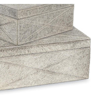 Andres Grey Hair on Hide Box Set, two rectangular boxes with textured grey hide and stitched geometric patterns.
