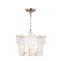 Modern Echo Pendant with clear water glass panes and polished nickel hardware.