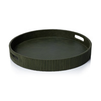 Round Fluted Green Leather Tray | Bone & Brass