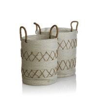 Salento White & Natural Decorative Basket Set | Bone & Brass