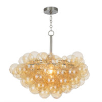 Bubbles Amber Glass Chandelier with a cluster of hand-blown amber glass globes and a brushed nickel finish.