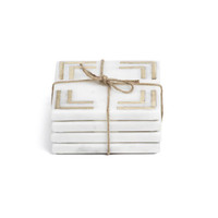 Ivory Square Marble Coasters w/ Gold Inlay, Set 4 | Bone & Brass