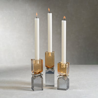 Vienna Artistry Grey & Gold Crystal Glass Candlestick, Medium - Candlestick Close Up | Bone & Brass