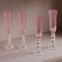 Pink Glass French Swirl Champagne Flute Set of 4 - Glass Detail | Bone & Brass