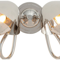 Keaton Double Sconce with polished nickel finish, perforated metal diffusers, and exposed bulbs.