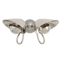 Keaton Double Sconce: Polished nickel wall light with two perforated metal diffusers and curved arms.