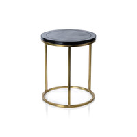 Harlow Blue Leather on Brass Nested Tables, Set of 2 - Table Top View | Bone & Brass