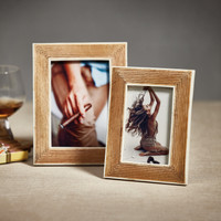 Ribbed Mango Wood Frame White Bone Inside Boarder 4x6 - Frame Detail | Bone & Brass