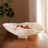 Resin Alabaster Large Oval Bowl White Swirl - Bowl Detail | Bone & Brass