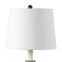 Perennial Buffet Lamp Natural with a white linen shade, rustic-chic wood base, and faux drip wax details.