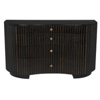 Irene curved black dresser with fluted front, gold pinstripes, and brass pulls.