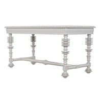 Portuguese white mahogany office desk with spool-turned legs and carved apron.
