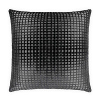 Luxury 24x24 inch black polyester viscose throw pillow with a textured grid pattern and feather down insert.