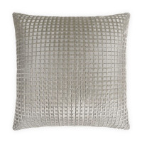 Luxury 24x24 inch grey polyester viscose throw pillow with a textured grid pattern.