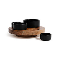 Acacia Wood Lazy Susan with 4 Condiment Bowls - Bowl Top View | Bone & Brass