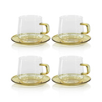 Bagliano Yellow Glass Tea & Coffee Cups & Saucers, Set of 4 - Mug Handle Detail | Bone & Brass