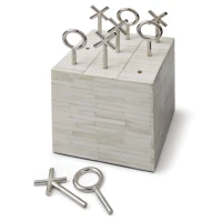 Tic Tac Toe Decorative Accessory Block | Bone & Brass