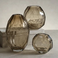 Nixon Taupe Hand Cut Glass Vase, Large - Vase Detail | Bone & Brass