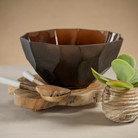 Viv Amber Glass Serving Bowl - Bowl Top View | Bone & Brass