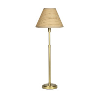 Polly Buffet Lamp with a natural rattan scalloped shade and a slender, elegant gold metal base.