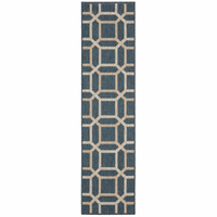 Latitude Blue & Grey Outdoor Rug, polypropylene, featuring a modern geometric pattern.