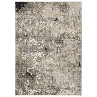 Nebulous Grey, Ivory & Black Contemporary Rug with abstract patterns, made from soft polyester.