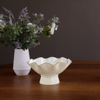Encanto Small Cream & White Pedestal Serving Bowl - Bowl Detail | Bone & Brass