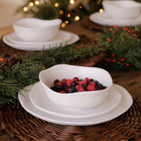 White Nube Salad Plate Set of 4 - Plate Side View | Bone & Brass