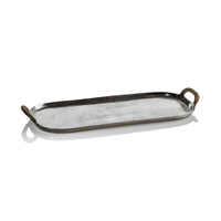 Praslin Raw Aluminum Tray with Cane Wrapped Handles | Bone & Brass