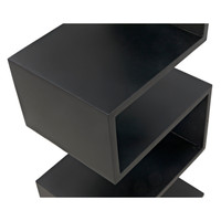 Black steel Laszlo bookcase with a sleek, industrial-inspired zigzag design and deep black finish.