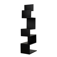 Black steel Laszlo bookcase with industrial-inspired, sleek zigzag design and multiple shelves.