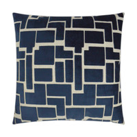 Aura 24" navy blue and beige geometric throw pillow with a tailored finish.