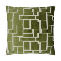 24" green and beige geometric throw pillow with a tailored finish and plush feather down insert.