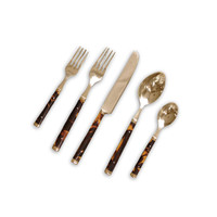 Tortoise and Stainless Flatware Set of 5
