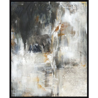 Abstract giclee painting with dark, white, and gold tones, hand-embellished on gallery-wrapped canvas.