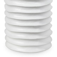 White Nabu Metal Table with accordion-like aluminum design and finger grooves.