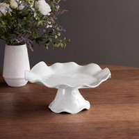 Vida Havana Small Pedestal Cake Plate (White) - Pedestal Top View | Bone & Brass