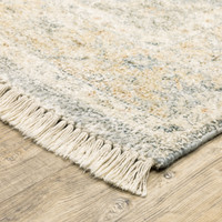 Malabar Beige & Grey Chenille Traditional Rug with fringe, showcasing hand-loomed texture and classic Persian design.