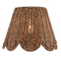 Kismet Sconce with a woven rattan-like shade, scalloped bottom edge, and warm glow.