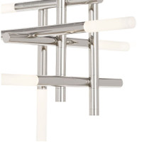Modern Cass polished nickel chandelier with a grid-like form and frosted acrylic diffusers.