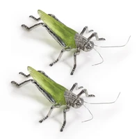 Decorative Green Grasshopper Figurines, Set 2 - Figurine Side View | Bone & Brass