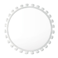 Sanya 32" round metal mirror with a matte white, paper maché-inspired finish and sculptural border.
