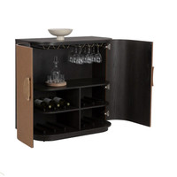 Dresden Smoke Grey & Cognac Leather Bar Cabinet - Bar Cart Shelf Detail | Bone & Brass