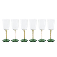 Sachi Amber & Green White Wine Glasses, Set 6 - Glass Stem Detail | Bone & Brass